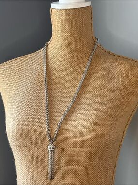 Long Silver Chain Necklace with Tassel Pendant